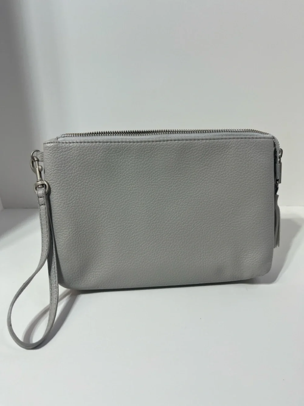 Freshly Picked Gray Faux Leather Wristlet Clutch Zip Pouch Minimalist